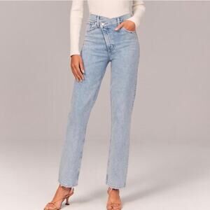 Abercrombie Fitch 90s Straight Ultra High Rise Jeans 28 6R  Asym Button Light